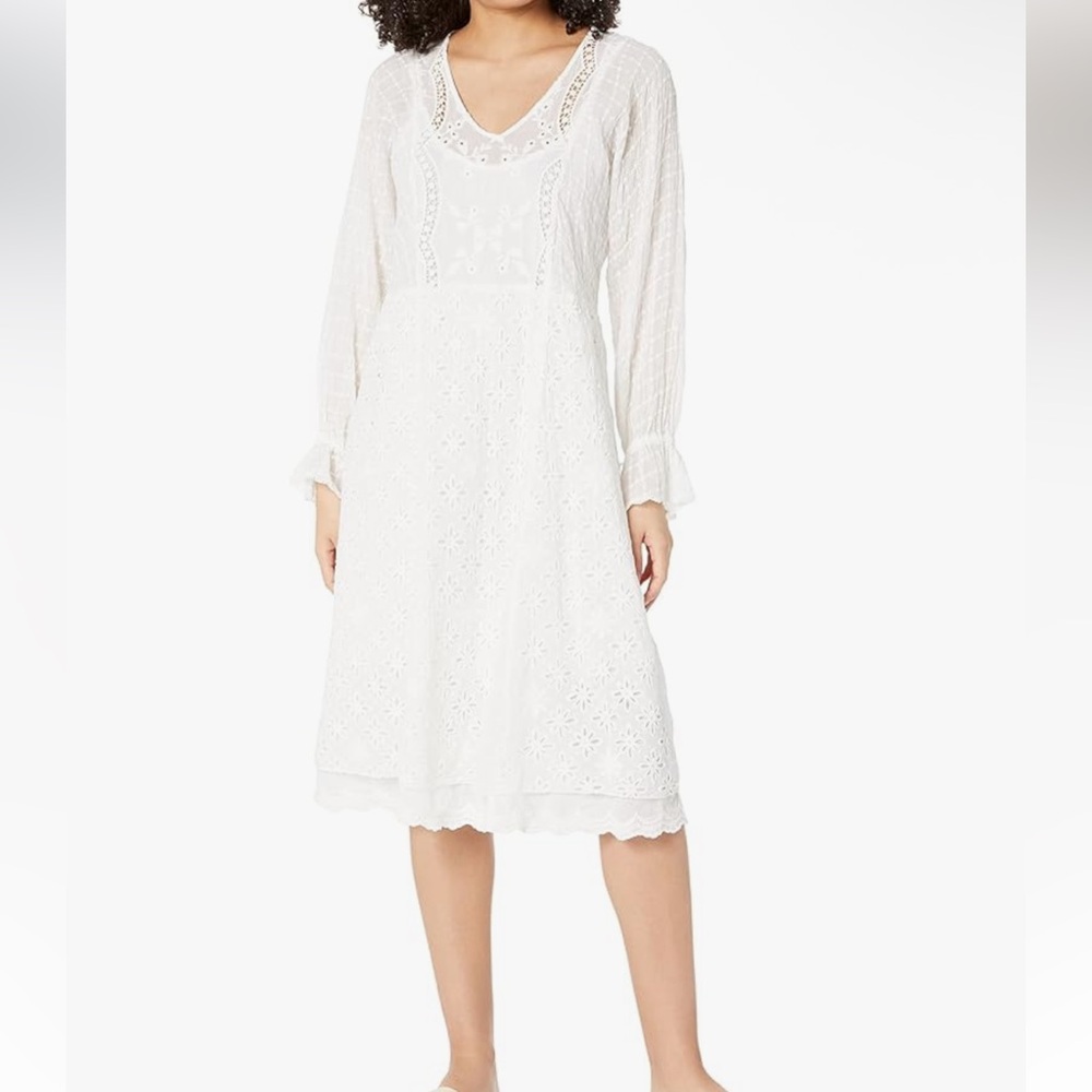 Johnny Was Jade NWT Small Galleries Sylvie & Slip Off White Cream Midi Dress